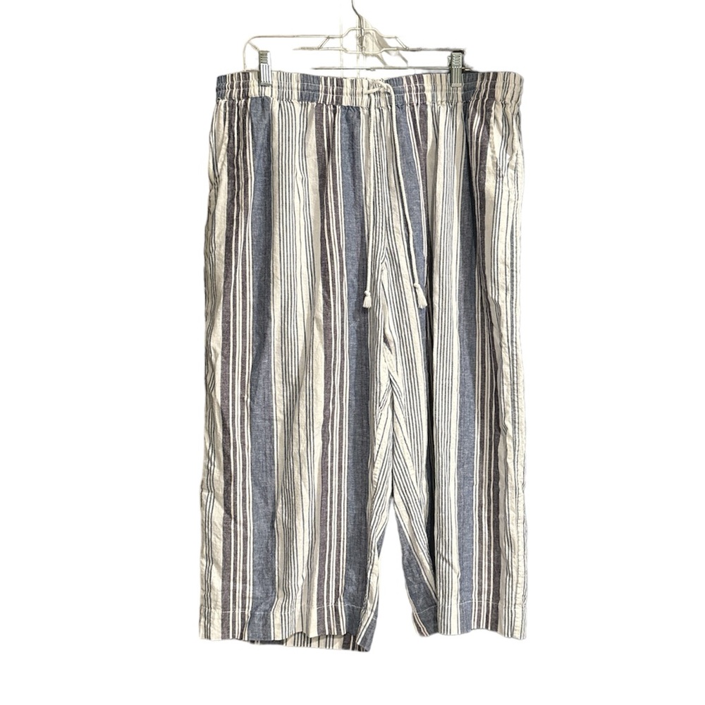 Beachlunchlounge White Striped Drawstring Linen Blend Wide Leg Pants XL
